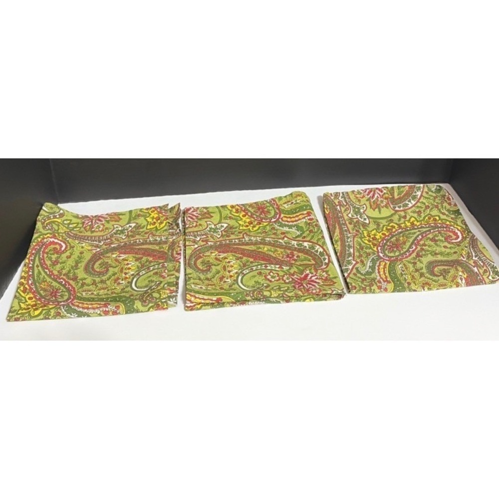 April Cornell Green Paisley Floral Cotton Cloth Napkins Set of 3 Made in India